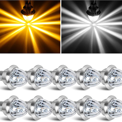10PCS Mini Watermelon Lights, 3/4 Inch Dual Revolution Amber Turn Signal Marker to White Auxiliary LED Watermelon Light, IP65 Waterproof Side Clearance Tail Griller Lights, for 12V Trailers Trucks RV