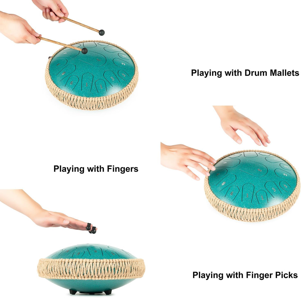 Steel Tongue Drum - 13 Inches 15 Notes Tongue Drum - Hand Pan Drum with Music Book, Handpan Drums - photo 4
