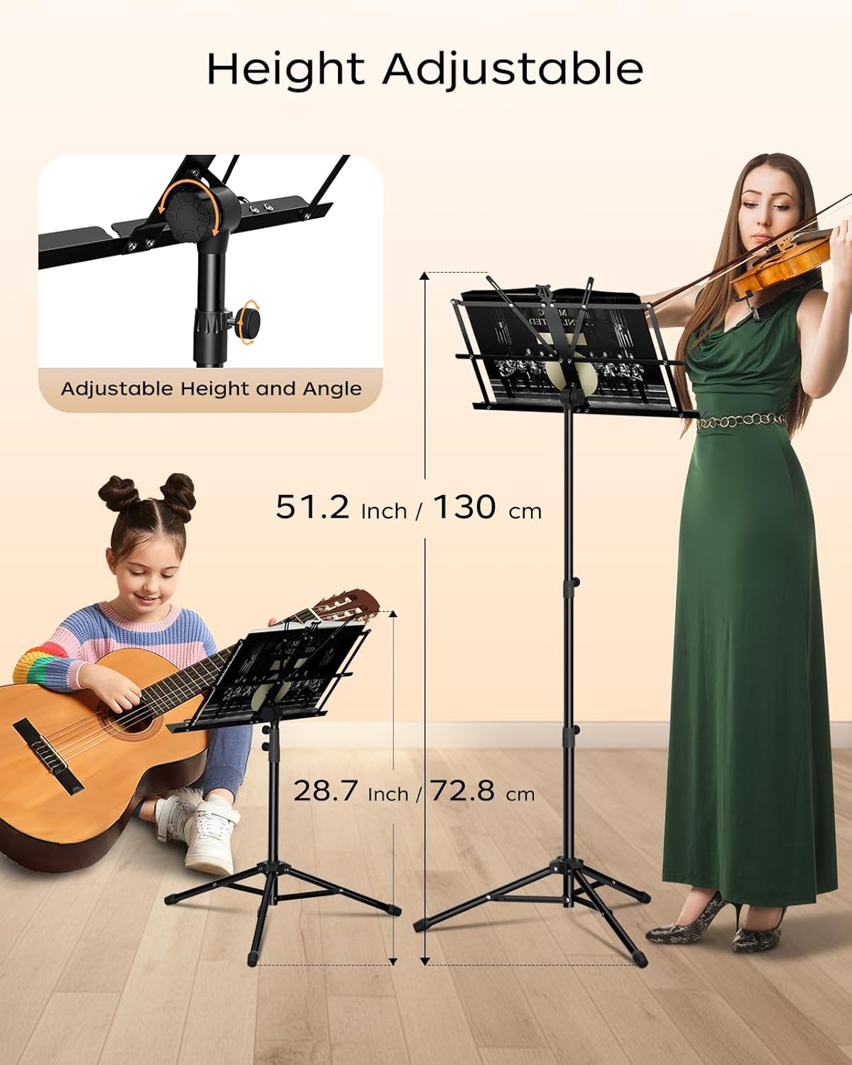 Music Stand, 2 in 1 Dual-Use Folding Sheet Music Stand & Desktop Book Stand, Portable Lightweight with - photo 4