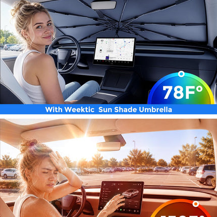 2026 Upgrade Windshield Sun Shade Umbrella, Double Thickened Ice Crystal Coating Sun & Heat Protection, Keep Vehicle Cool & Protect Interior, Zero Light Leakage Medium 57" L x 31" W