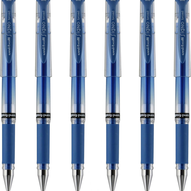 Gel Pens, Bold Point (1.0mm), Metallic Blue Ink, 6