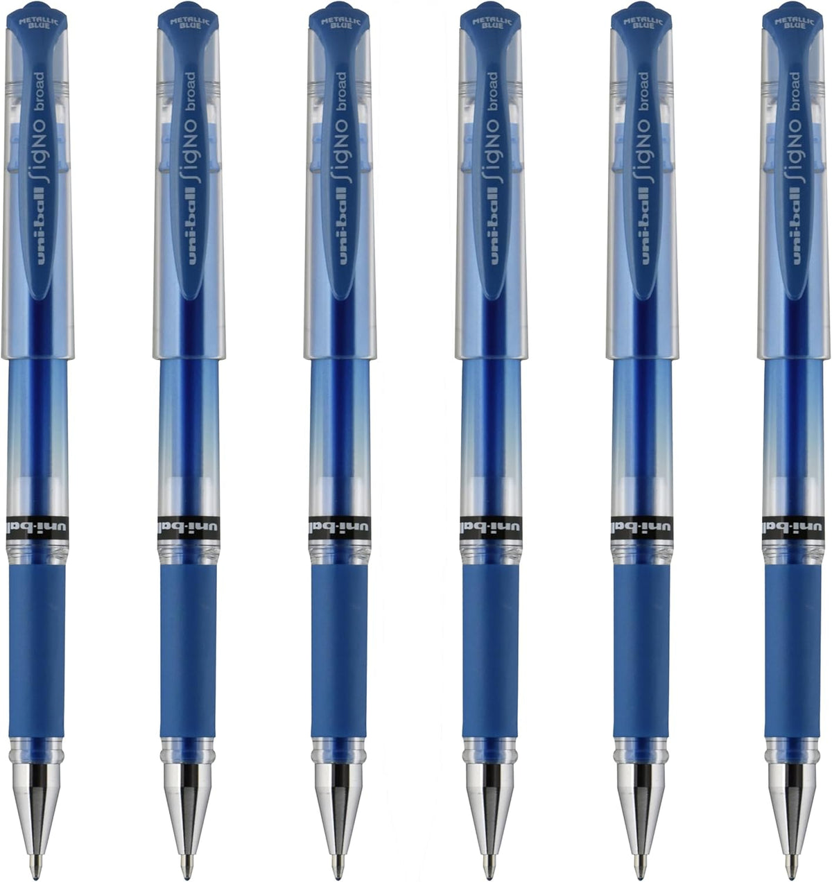 Gel Pens, Bold Point (1.0mm), Metallic Blue Ink, 6