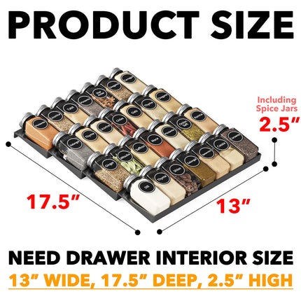 Spice Drawer Organizer with 28 Spice Jars, 386 Spice Labels, 4 Tier Seasoning Rack Tray Insert for Kitchen Drawers, 13" Wide x 17.5" Deep