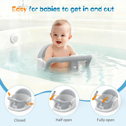 Baby Bath Seat for Babies 6 Months & Up Sitting Up, Non-Slip Baby Bath Chair with Suction Cup, Safe and Comfortable Portable Infant Bath Seat for Bathroom, Bathtub Tub, Easy to Clean (Grey)