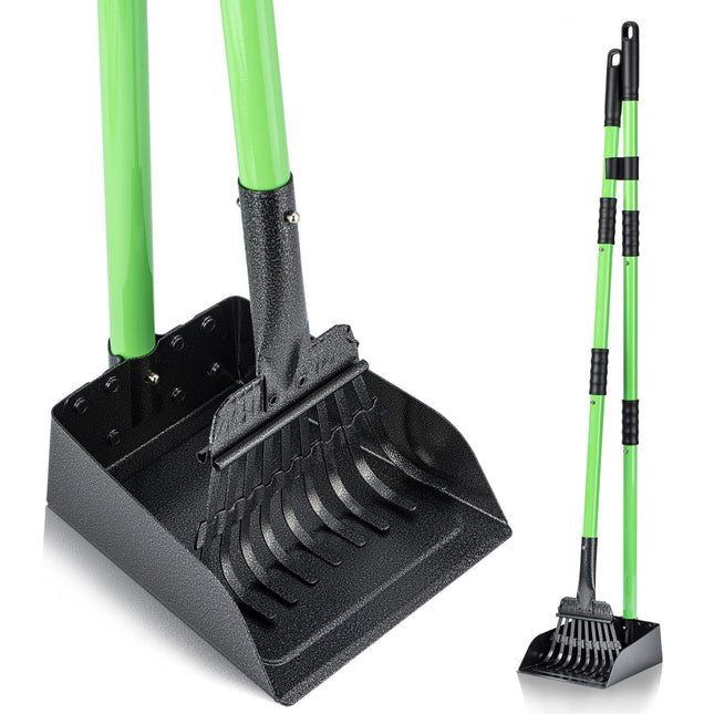 Pooper Scooper, Dog Pooper Scooper Long Handle Stainless Metal Tray and Rake Set for Medium Small Dogs Heavy Duty - Use on Grass, Dirt or Gravel - Pet Supplies (Green)