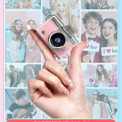 Mini Keychain Camera, 1080P Portable Digital Camera with 1.47” Flip LCD & Flash, Retro Collectible Pocket Camera for Travel, Parties, Birthday(Pink32GB)