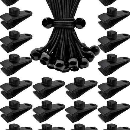 10Pcs Tarp Clips Heavy Duty Lock Grip + 10Pcs Ball Bungee Cords 6”
