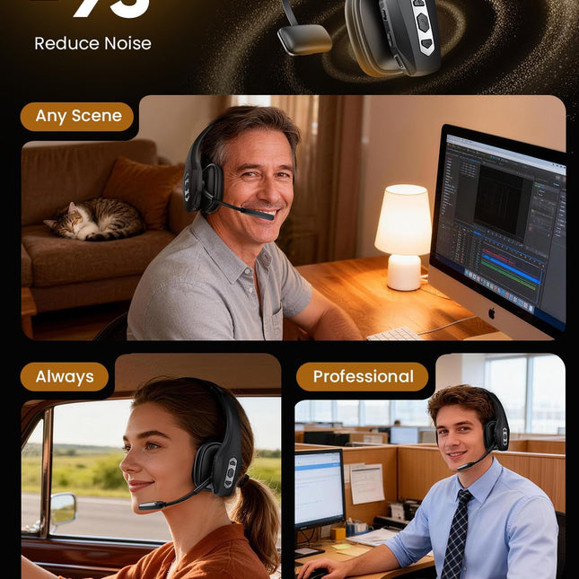 Trucker Bluetooth Headset with Charging Base, Wireless Hands-Free Headset with Noise Canceling Mic & - photo 2