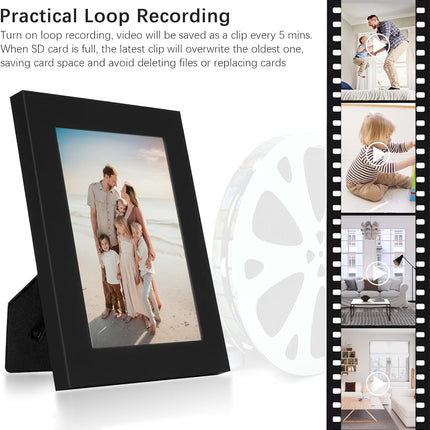 HD 1080P Hidden Spy Security Camera Picture Frame, No WiFi Needed Indoor Security Camera, Battery Powered Bedroom Indoor Hidden Spy Camera for Home with Loop Recording, Motion Detection