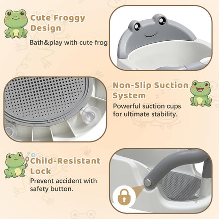 Baby Bath Seat for Babies 6 Months & Up, Non-Slip Toddler Bath Seat with Suction Cup, Safe and Comfortable Portable Infant Bathtub Chair for Bathroom, Bathtub Tub Sitting Up, Easy to Clean (Grey)