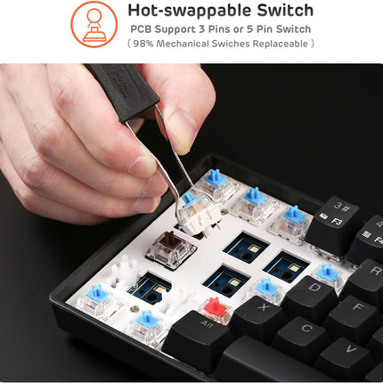 Wireless 60% Triple Mode BT5.0/2.4G/USB-C Mechanical Keyboard, 61 Keys Wireless Mechanical Keyboard, Compact Gaming Keyboard with Software (Hot Swappable Blue Switch, Black)