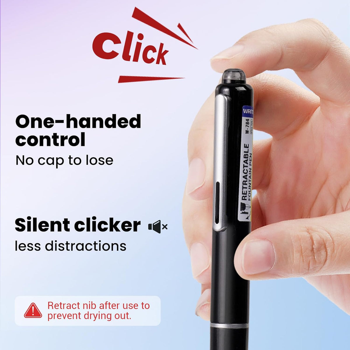 Retractable Fountain Pen Set: Fine Nib Black Ink Pens Includes 5 Ink Cartridges Smooth Writing for - photo 3