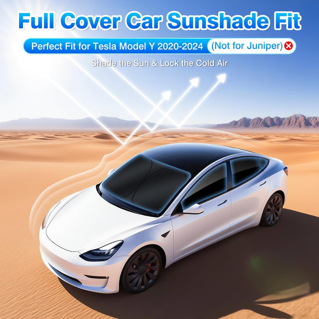 Windshield Sun Shade for Tesla Model Y 2020-2024(Not for Juniper) Car Window Shades Thicken UV Block and - photo 2