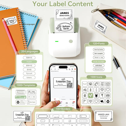 NIIMBOT B1 Pro Label Maker with 1 Roll Label, 300 DPI HD Bluetooth Thermal Label Printer for Home Office Small Business Organization, for DIY Crafts, Scrapbook, Photos, Meomo, Green