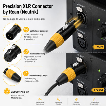 XLR Microphone Cables, 25 ft, 6 Pack, Male to Female, Black