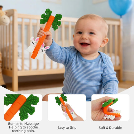 Fu Store Easter Bunny Carrot Hollow Teether Tube Chew Straw Sensory Toy for Infant Toddlers Silicone Rabbit Tubes Teething Toys for Babies 0-6 0-12 0-36 Months Gifts Teething Relief Soothing Gums
