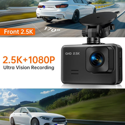 Dash Cam Front and Rear, 2.5K+1080P Dual Dash Camera for Cars, 2’’ Display Mini Car Camera, G-Sensor Dashcam, Night Vision, 24H Parking Mode, Loop Recording, 170°Wide Angle, 32GB Card Included