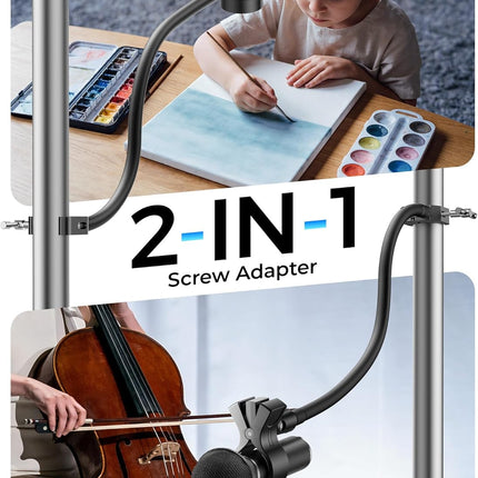 19.6" Steel Core Flexible Gooseneck Microphone Stand with 1/4" to 3/8" Adapter, Mic Clip & Super Crab Clamp, Desk/Pole Mount Compatible with Shure, Fifine, AT2020, Pyle, Razer, Blue Snowball