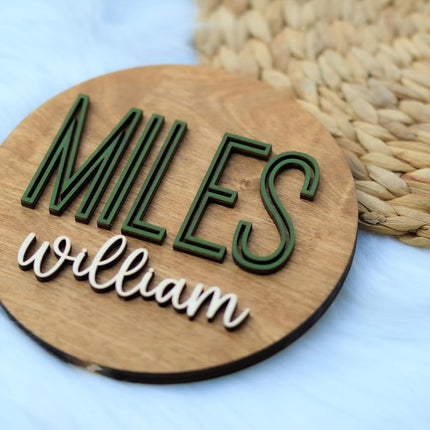 Custom Round Nursery Name Sign, Personalized 3D Baby Name Announcement Sign, Personalized Wooden Wall Plaque, 3D Wall Art for Children & Kids Rooms, Family Name Signs, 30 Colors (Design 11)