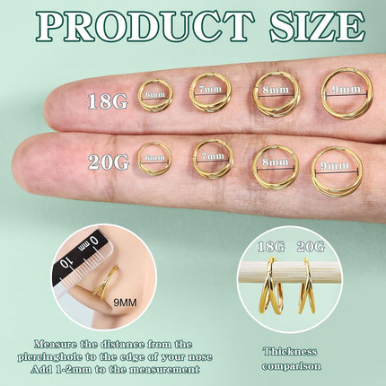 Titanium Double Hoop Nose Ring 20G 18G Gold Silver Black Nose Rings Hoops for Women Men Hypoallergenic 6mm 7mm 8mm 9mm Nose Nostril Septum Cartilage Helix Daith Conch Rock Piercing Jewelry
