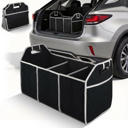 Car Trunk Organizer, Multi-Compartment Trunk Organizer, Foldable and Dividers Collapsible Car Storage Bin, Durable for Vehicle and Home Use, Easy Organization(Black)