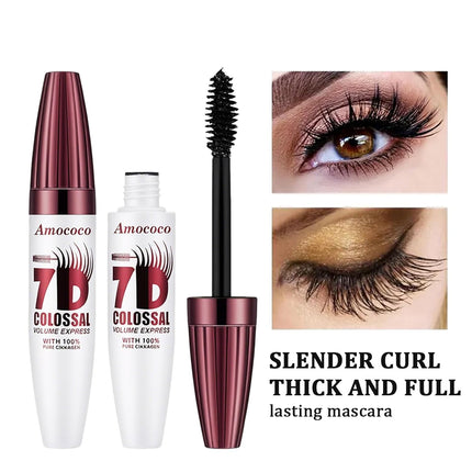 Amococo 2 Packs 7D Waterproof Mascara, Long-Lasting & Buildable Volume, Natural Length, Exquisitely Full Lashes, Smudge-Proof, Thickening Eye Makeup for Defined Curl, 0.35 oz