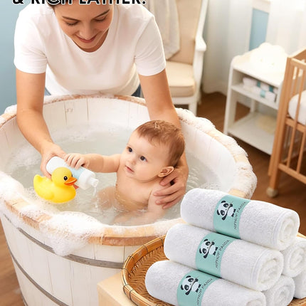 HIPHOP PANDA Baby Washcloths, Rayon Made from Bamboo - 2 Layer Ultra Soft Absorbent Newborn Bath Face Towel - Reusable Baby Wipes for Delicate Skin - White, 6 Pack