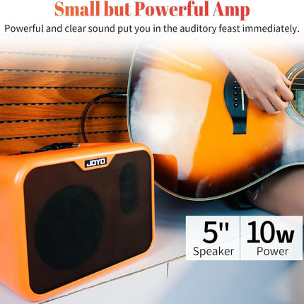 JOYO 10W Small Acoustic Guitar Amplifier with 15ft Guitar Cable Portable Mini Practice Amp Battery Powered Combo Dual Channel (CMA-10A)