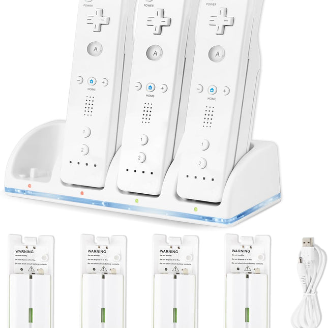 4-in-1 Wii Remote Charging Station with 4X 2800mAh Rechargeable Batteries &