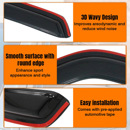 Durable Acrylic Window Visors for Ford Ranger Accessories - Compatible with 1993-2011 Ford Ranger/Mazda B2300/B3000/B4000 Standard Cab - In Channel Window Rain Guards
