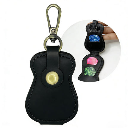 Genuine Leather Guitar Pick Holder Keychain, Guitar Picks Holder Case for 4 Picks, Portable Pick Holder for Guitar with Hook, Ideal Guitar Pick Storage