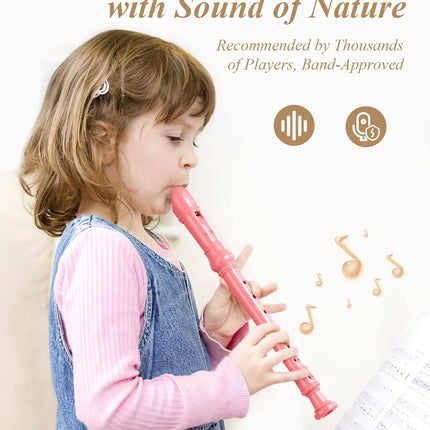Eastar Soprano Recorder Instrument for Kids Beginners, German Fingering C Key with Cleaning Kit, Thumb Rest, Cotton Bag, Fingering Chart, ERS-21GP, Pink, School-Approved