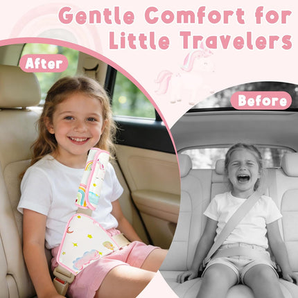 Kids Seat Belt Cover Pads, Soft Seat Belt Adjuster for Kids, Pea Pod Children Universal Shoulder & Belly Protective Padding, Breathable Car Seat Strap Cushion Covers for Boys Girls (Unicorn)