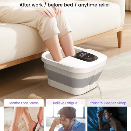 RIKE Collapsible Foot Spa with Fast PTC Heating and Massage, 14 Temp Control Precise Heated Foot Bath, Smart Digital Touch Screen & Ambient Light, 6 Rollers & Pumice Stone, Space Saving for Home