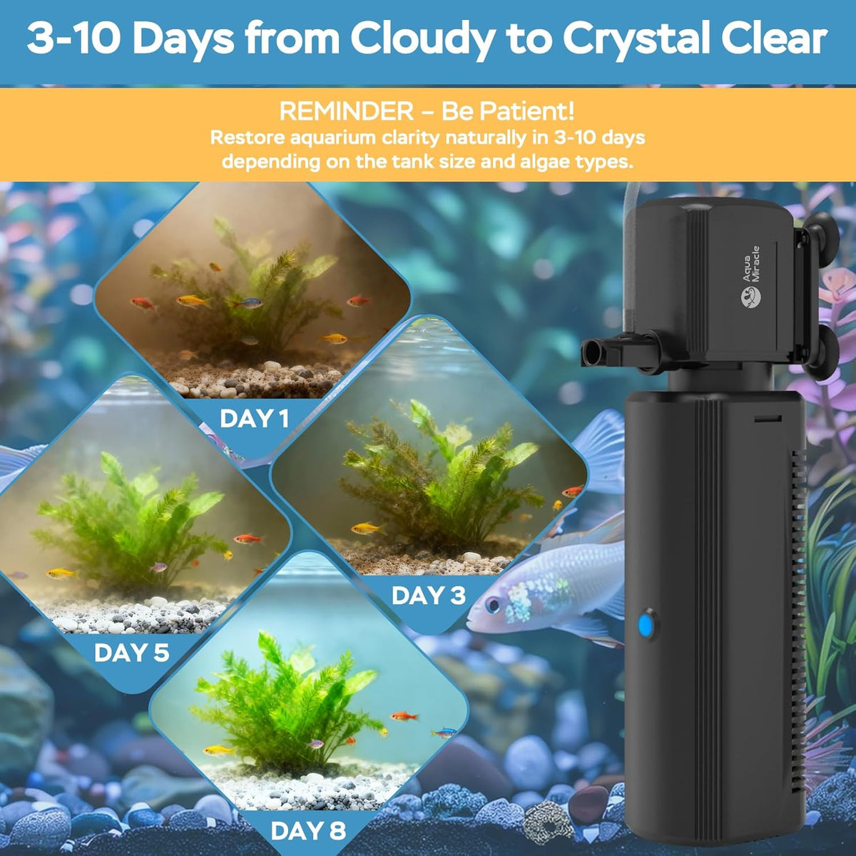 Fish Tank Filter with Timer, Sponge, Aeration and Rainfall Modes for 10-30 Gal Tanks - photo 2