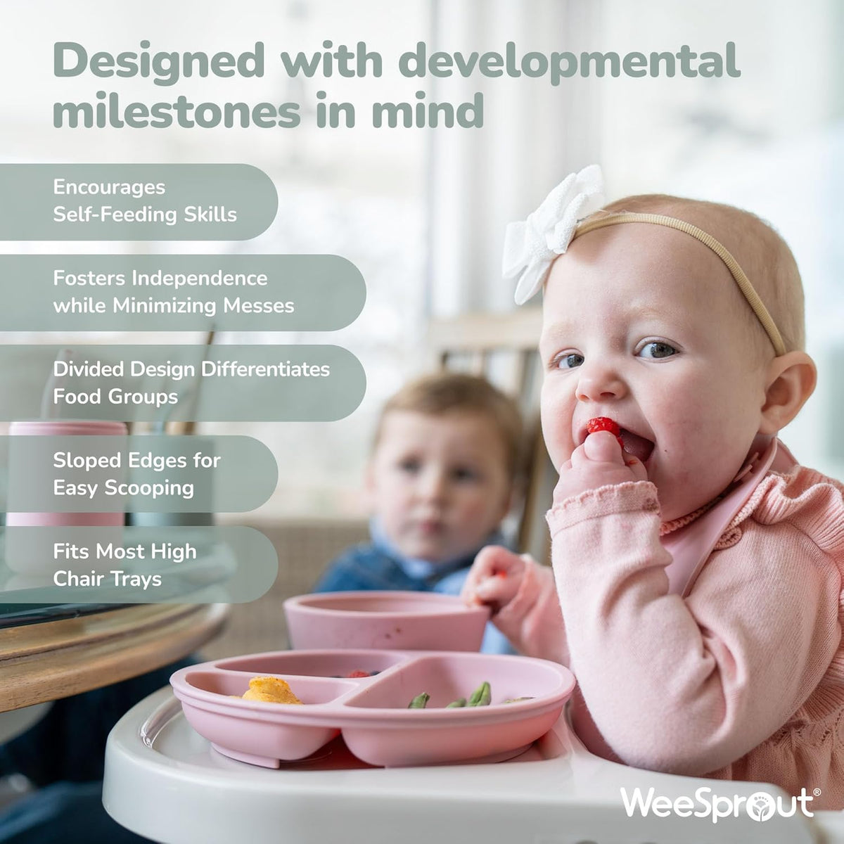 Suction Plates with Lids for Babies & Toddlers - 100% Silicone, Dinnerware Stays Put, Divided Design for - photo 4