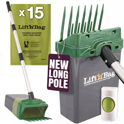 Lift N' Bag Dog Pooper Scooper with 22" Pole, 15 Bags