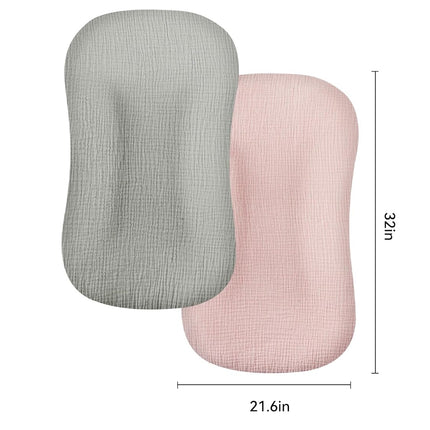 TILLYOU Muslin Baby Lounger Cover, 100% Cotton Newborn Lounger Cover, 2 Pack Baby Nest Slipcover for Boys Girls, Cover Only, Grey and Pink