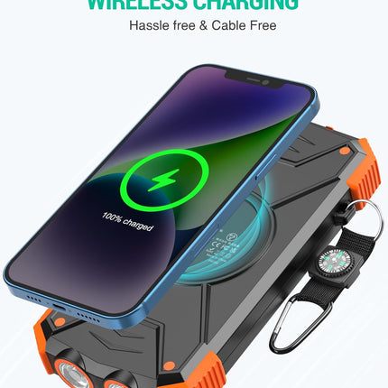 BLAVOR Solar Power Bank 10,000mAh, Portable Wireless Charger, 20W Fast Charging External Battery Pack with USB C for Cell Phones, Solar Panel Charging with Dual Flashlight for Camping