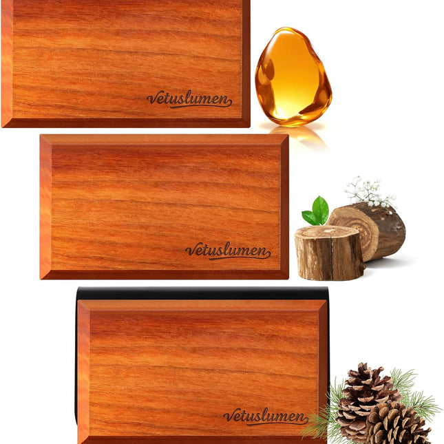 Car Air Freshener - 3 Pack (Amber-Teak-Pine) Wooden Air Freshener, Natural Essential Oil Scents, Car Accessories for Women, Smell Good Premium Automotive Gift Set - Metal Clip Included