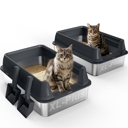 Stainless Steel Litter Box with Lid, High Sided Metal Litter Boxes