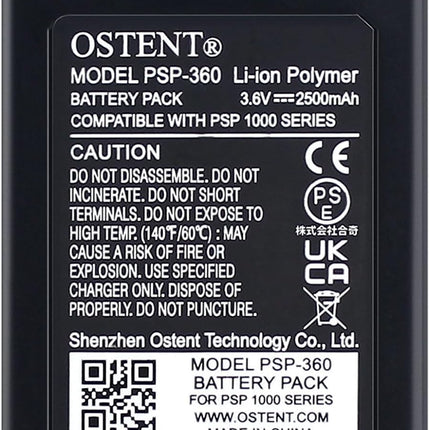 OSTENT Real 2500mAh 3.6V Lithium Ion Li-ion Polymer Rechargeable Battery Pack Replacement for Sony PSP 1000 Series Console PSP-360