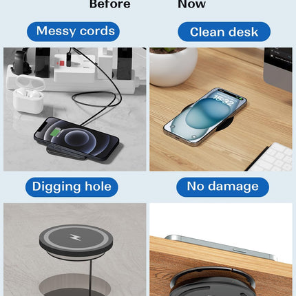 Eazpower Invisible Wireless Charger, 0-30mm Under Desk Wireless Charger, Dual Uses On or Hidden Under Table Charging Pad for Nightstand for iPhone 17/17 Pro/17 Pro Max/17 Air/16/15/14/Samsung Phone