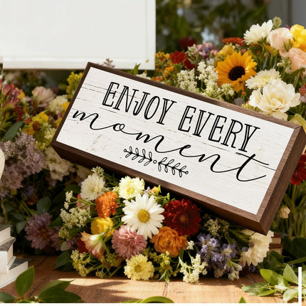 Inspirational Wood Decors, Enjoy Every Moment Sign, Decorative Wooden Wall Plaque, Wall Decor Art, Home Decor for Living Room, Housewarming Gift 9.5x3.1x1 inches