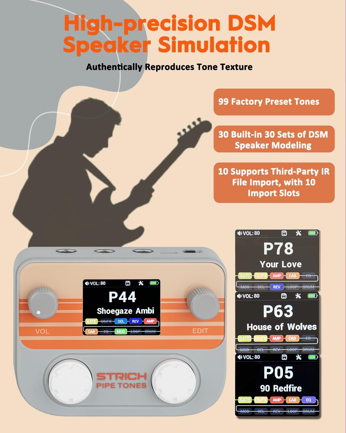 Pocket Multi-Effects Processor for Guitar and Bass with 10 Effect Modules 125 Effects 40s Looper 100 - photo 4