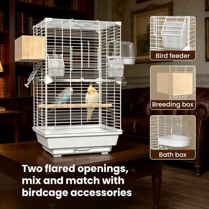 24.8 Inch Bird Cage,Parakeet Cage with Ladder,Swing,Perch,2 Feeders,Small to Medium Birds Cage for Cockatiels, Lovebirds,Parrot (White)