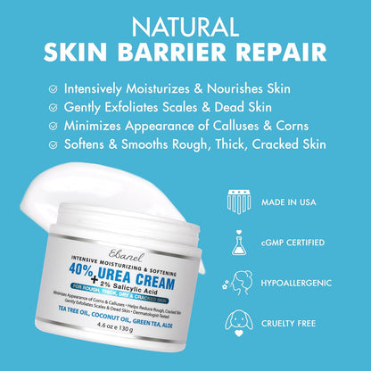 Urea Cream 40% plus Salicylic Acid 2%, Foot Cream for Dry Cracked Heels Feet Knees Elbows Hands, Foot - photo 3