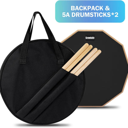 Drum Practice Pad for drumming drum pad and sticks 12 In,Sided With 2 Pairs/4 Maple 5A Drum Sticks & Storage Bag(Black)
