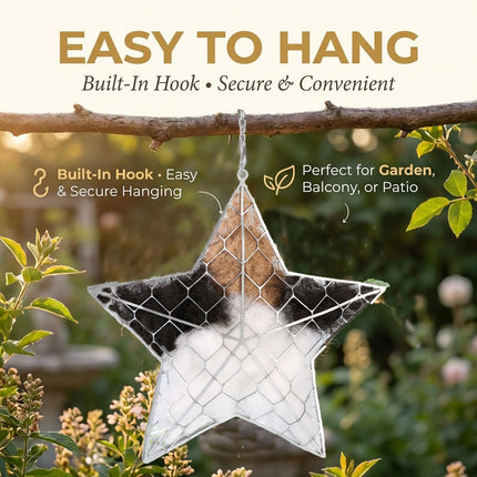 Handmade Fiber Bird's Nest Star Shape,Bird Nesting Material Holder,Spring Tree Shelter for Wild Bird,Garden Art Birdhouse,Include Bird Nesting Material,Suitable for Garden Decoration and Bird Nesting