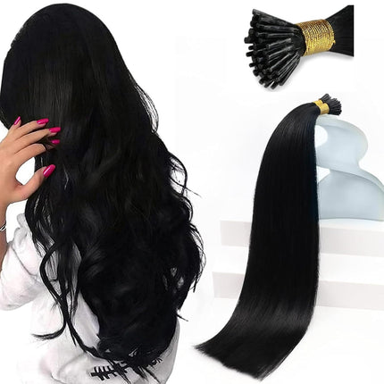 Sunny Hair 22 Inch Itip Human Hair Extensions, Black, Easy to Maintain Remy I Tip Hair, for Women with Thick Hair Seeking Length Without Bulk, Stays Secure for Parties and Weddings, 50g